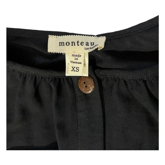 Monteau Los Angeles Button Front Short Sleeve Elastic Waist Black Dress - XS - Picture 4 of 5